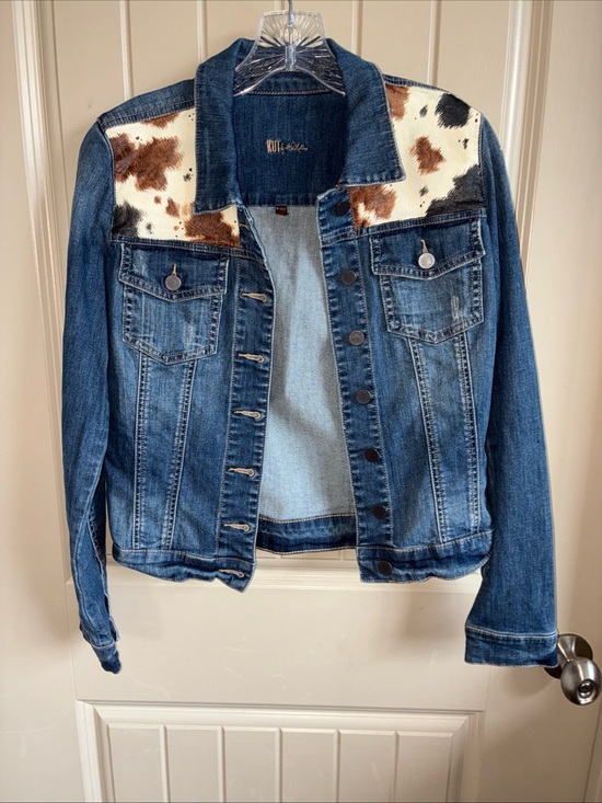 Kut from the Kloth Jackets & Blazers - Kut from the Kloth Blue Denim Jacket with Brown and White Cow Print Yoke